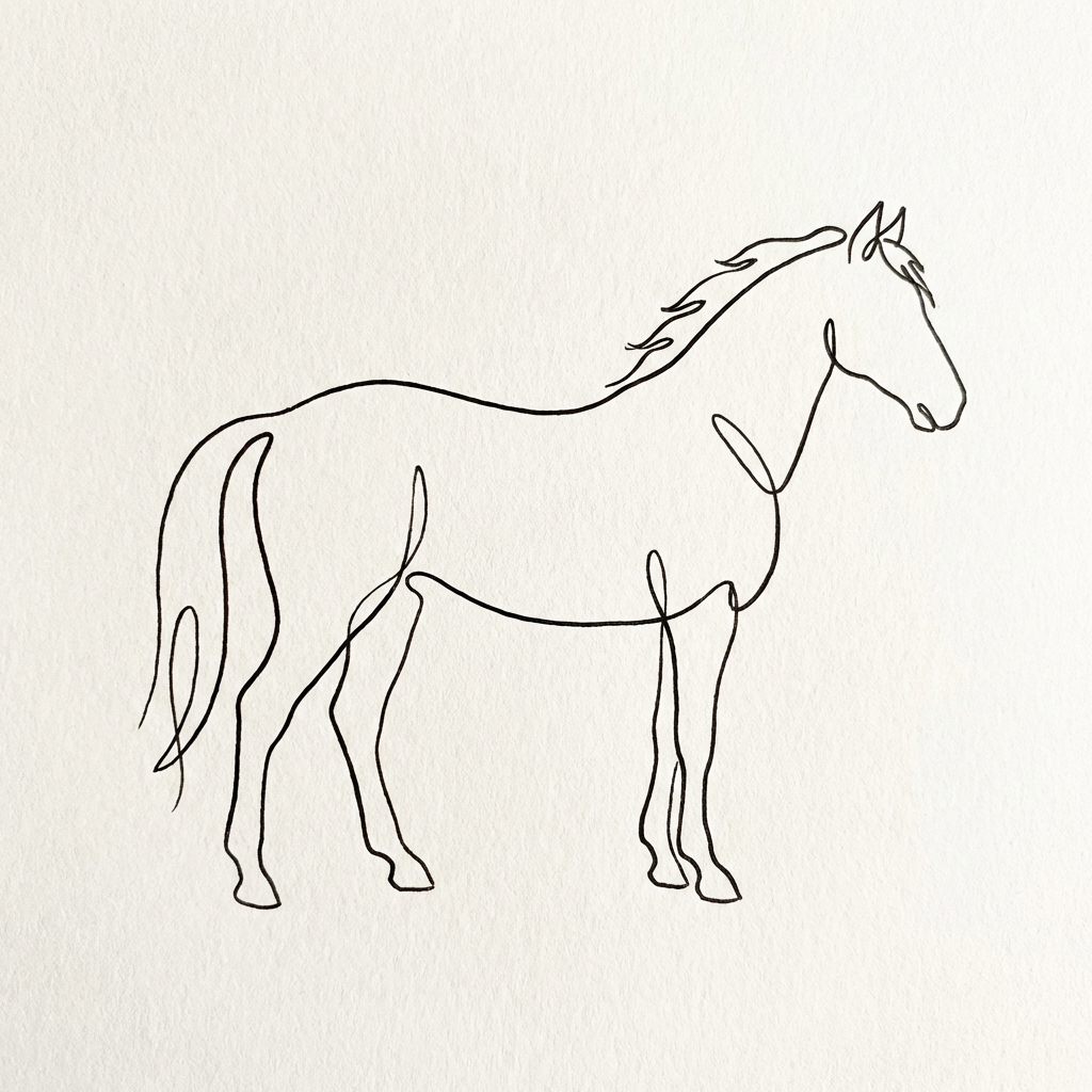 Simple black line drawing of a horse